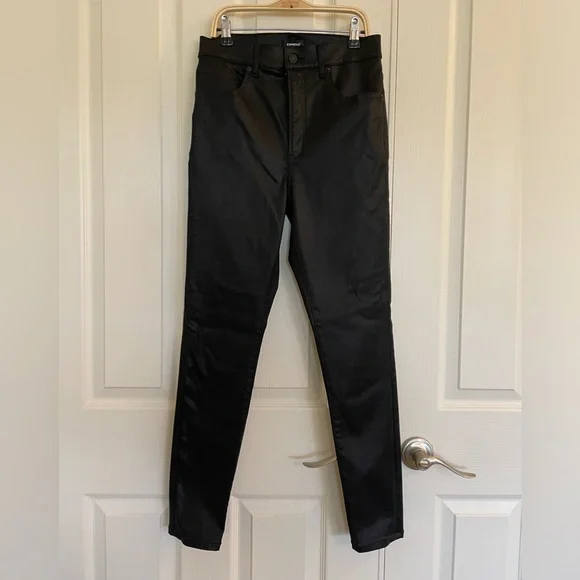 EXPRESS High Waisted Black Coated Skinny Jeans - Picture 2 of 7